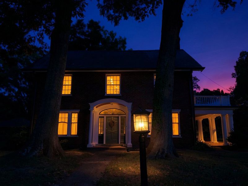 Day to dusk: Brick colonial at twilight